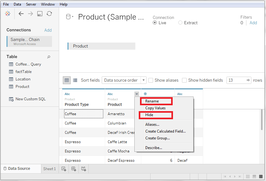 Tableau Editing Metadata