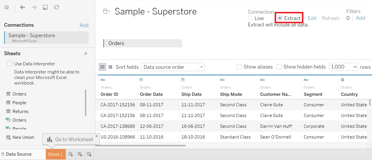 Tableau Extract Filters