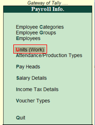 Create compound Payroll Units in Tally
