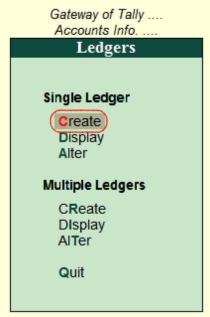 Create Single Ledger in Tally ERP 9