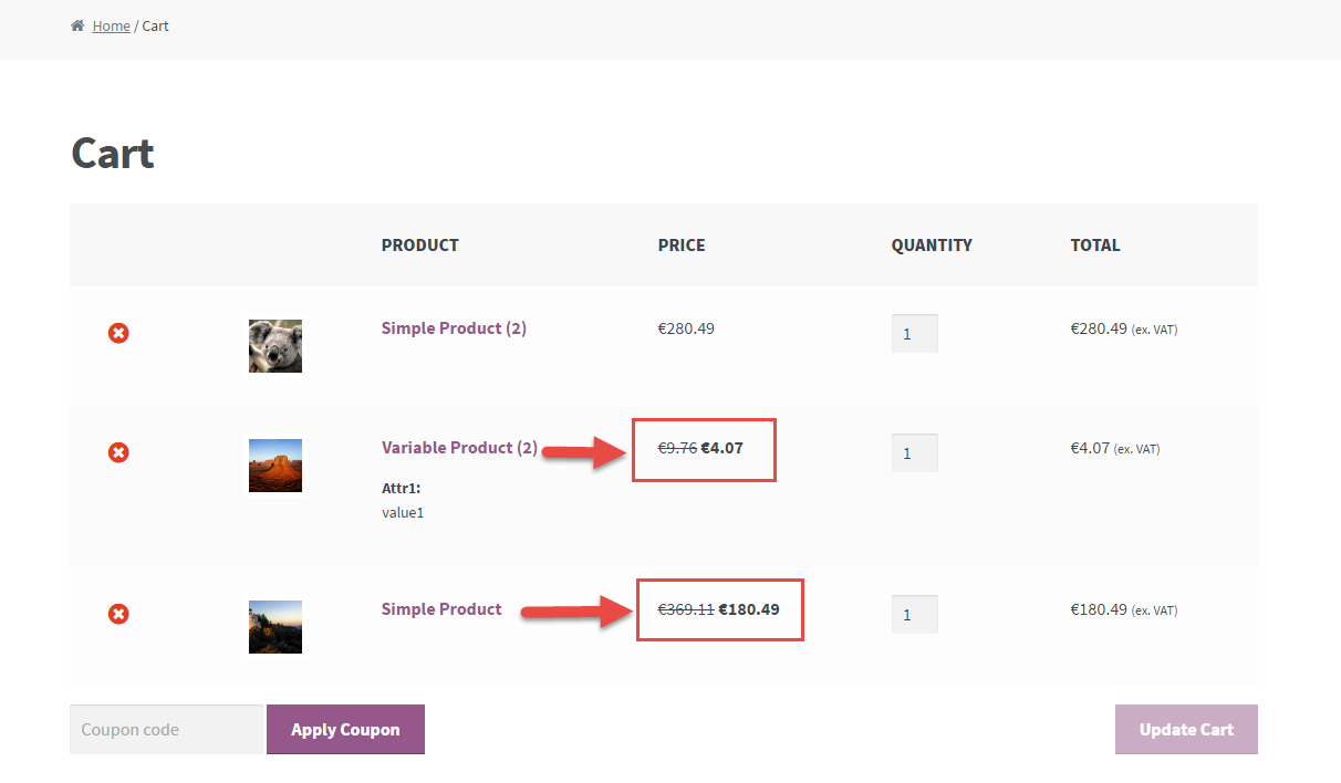 WooCommerce: show sale prices @ Cart Table