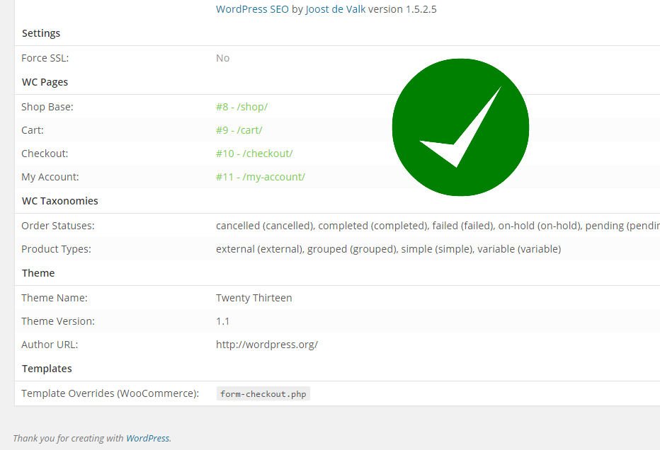 WooCommerce System Status OK