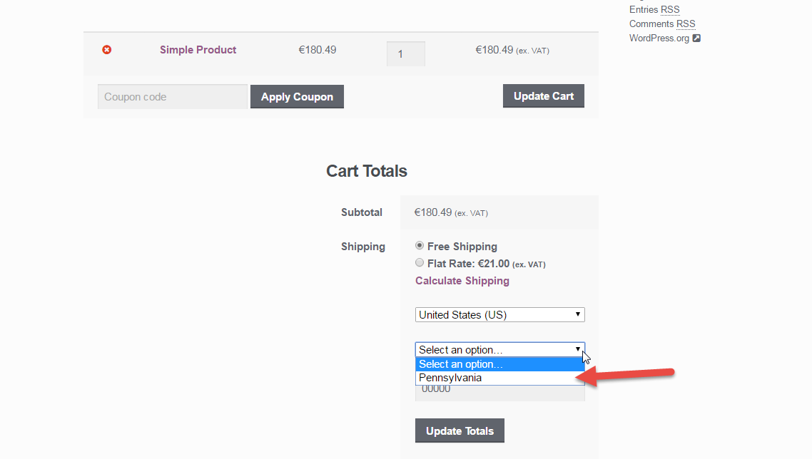 WooCommerce: Allow Shipping to Only One State in the Cart Shipping Calculator
