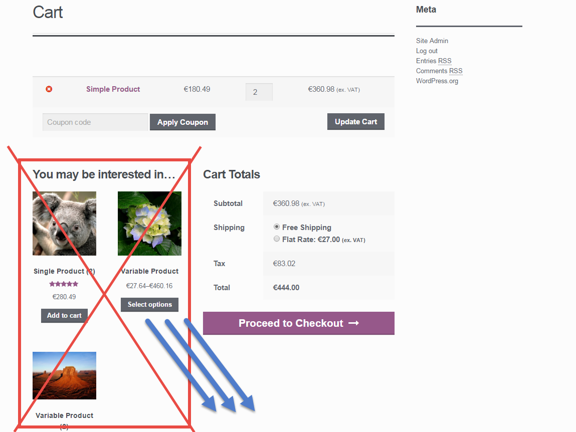 WooCommerce: move "You may be also interested in..." section under the Cart Totals