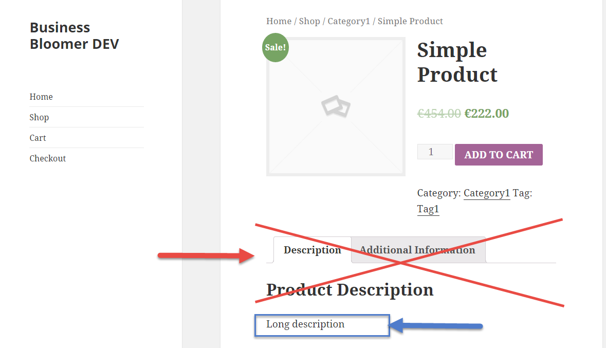WooCommerce: Remove Tabs & Display Long Description