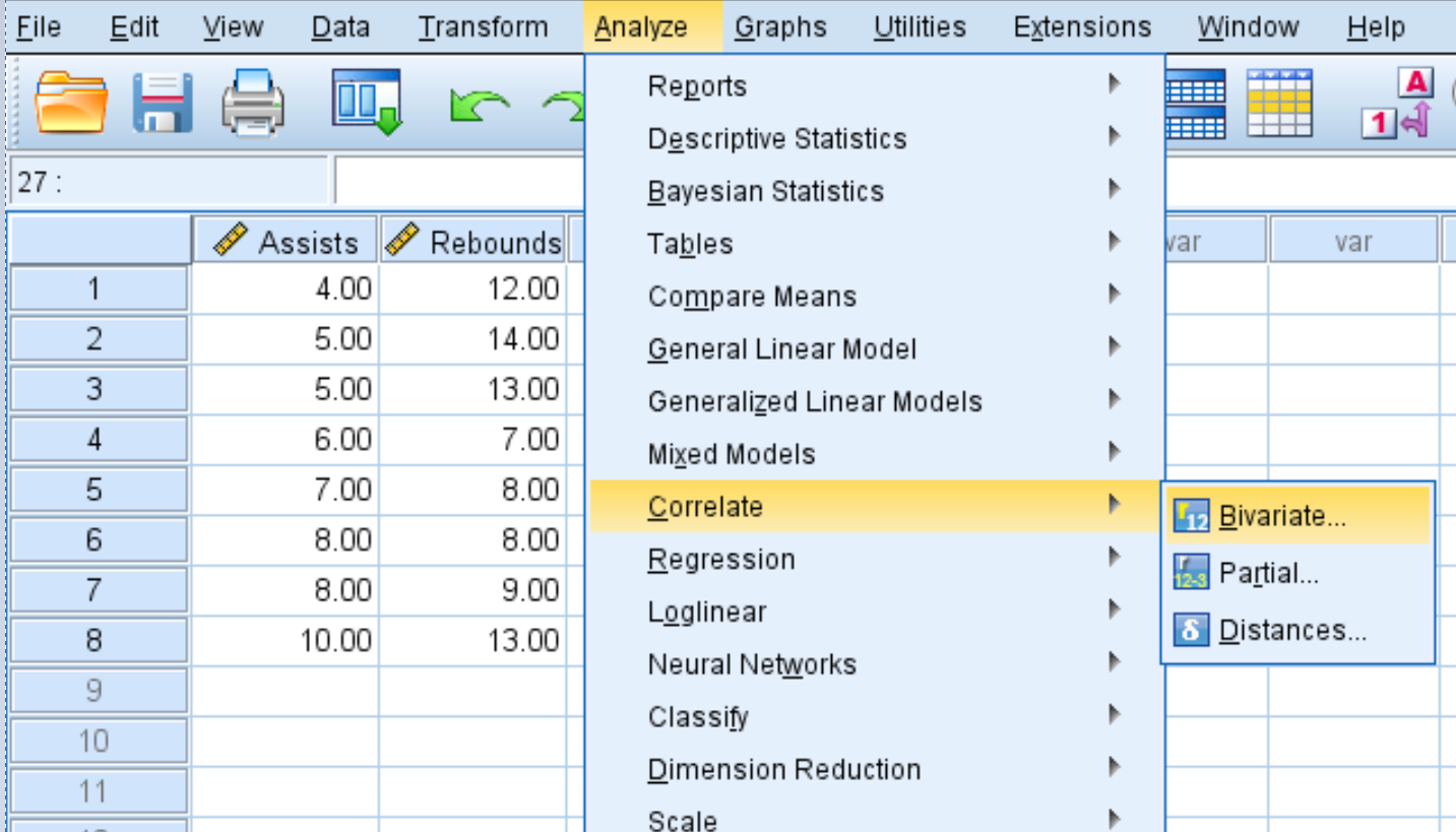 Correlate option in SPSS