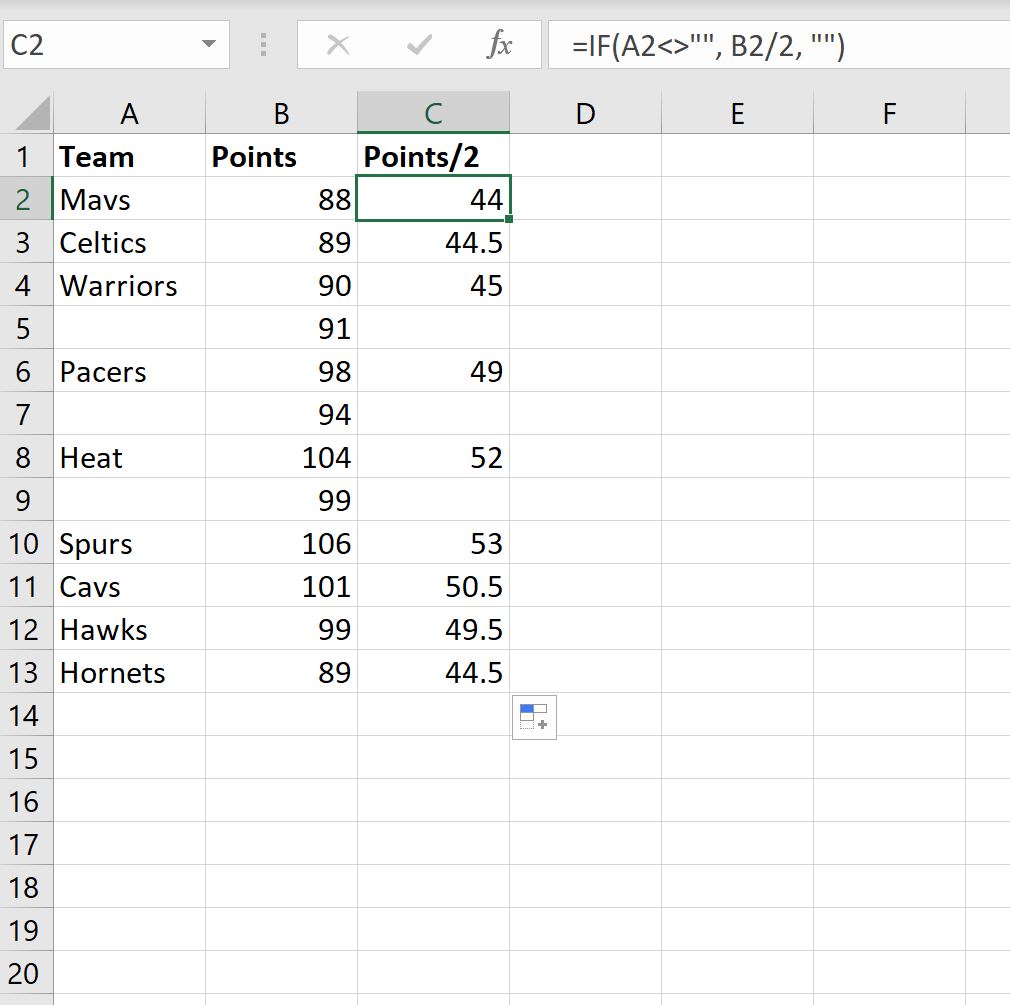 Excel formula for "if not empty"