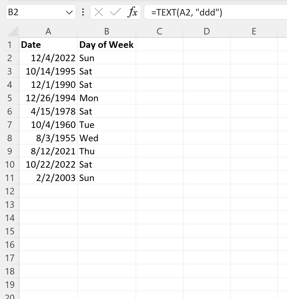 Excel convert date to abbreviated day of week