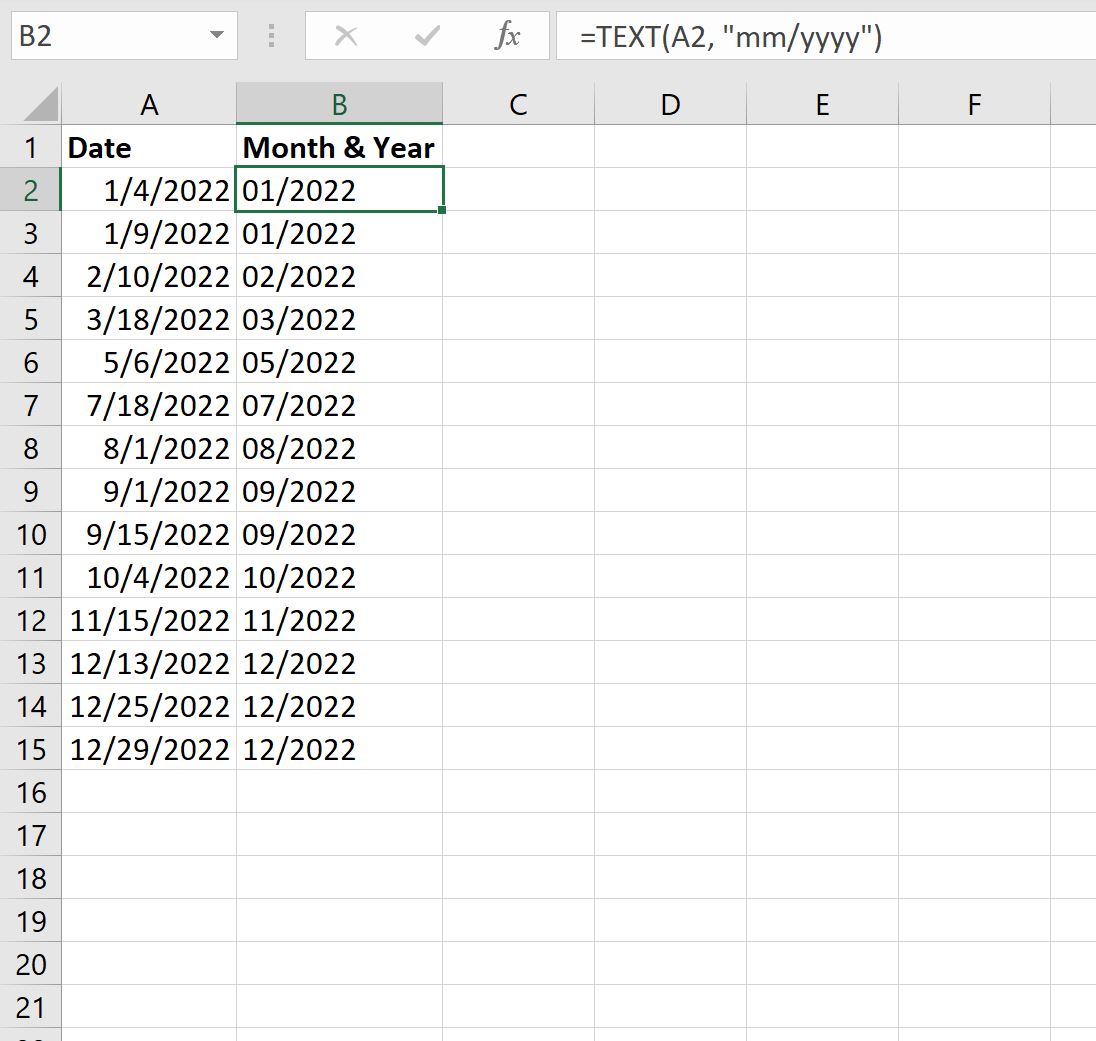 Excel convert date to month and year