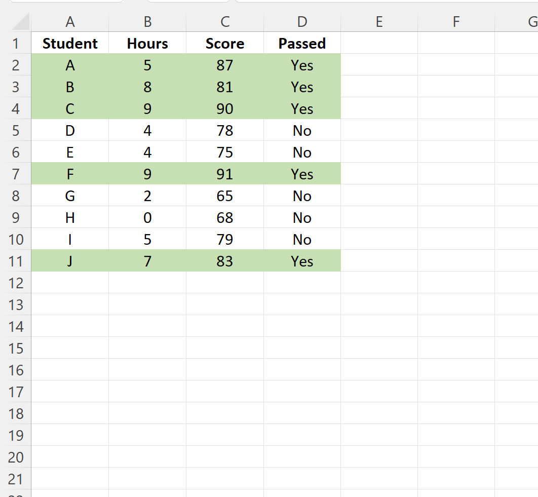 Excel highlight rows based on cell value