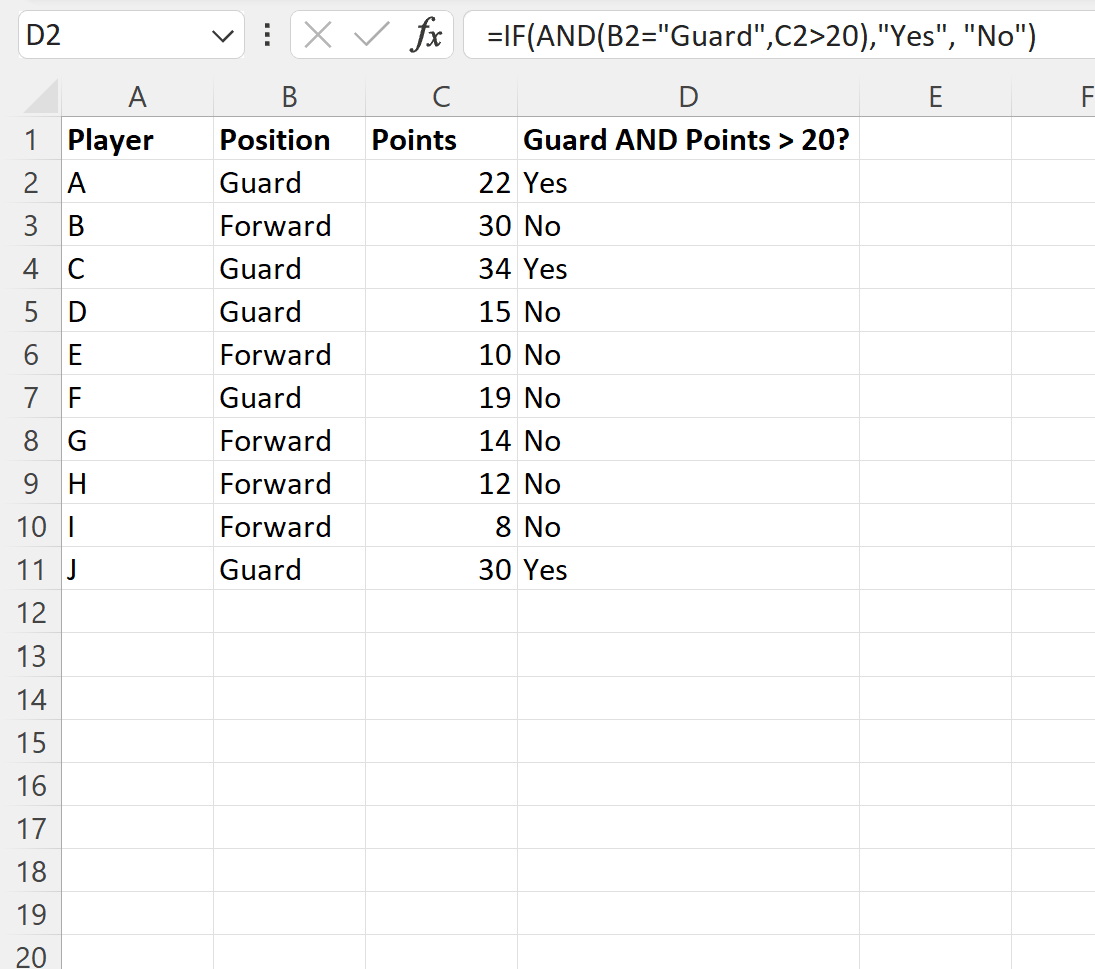 Excel IF function multiple conditions using AND logic