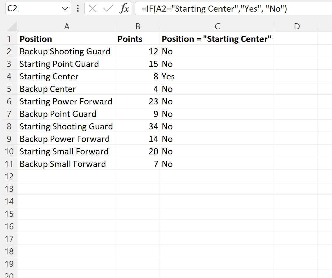 Excel IF function check if cell is equal to text