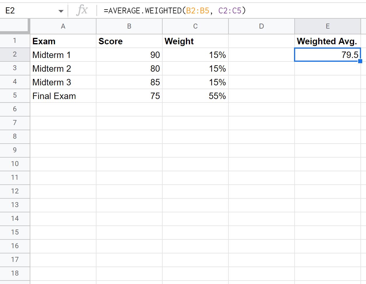 weighted average in Google Sheets