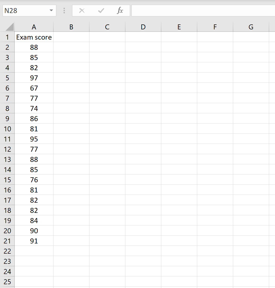 Example of an array of values in Excel