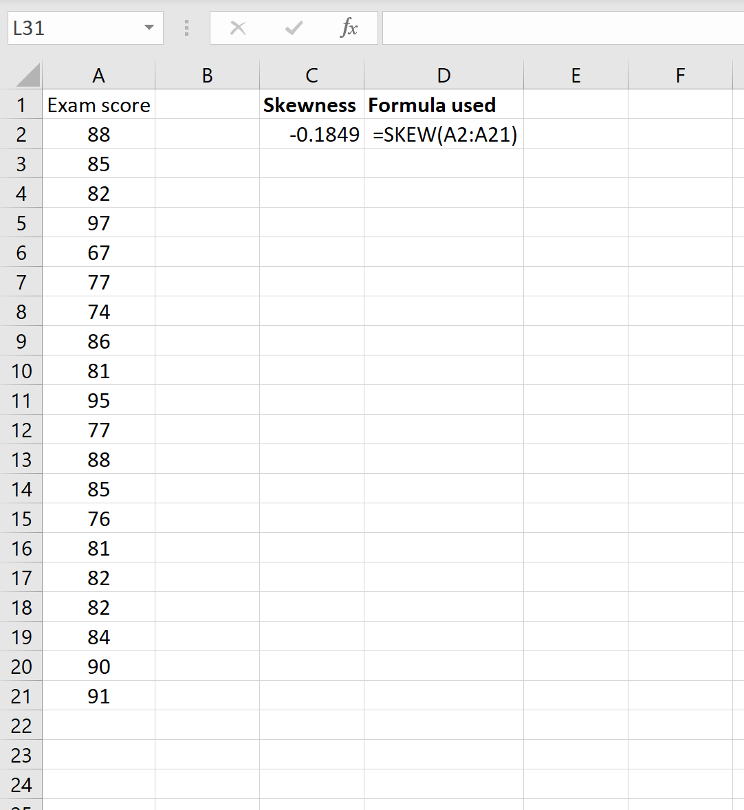 How to calculate skewness in Excel