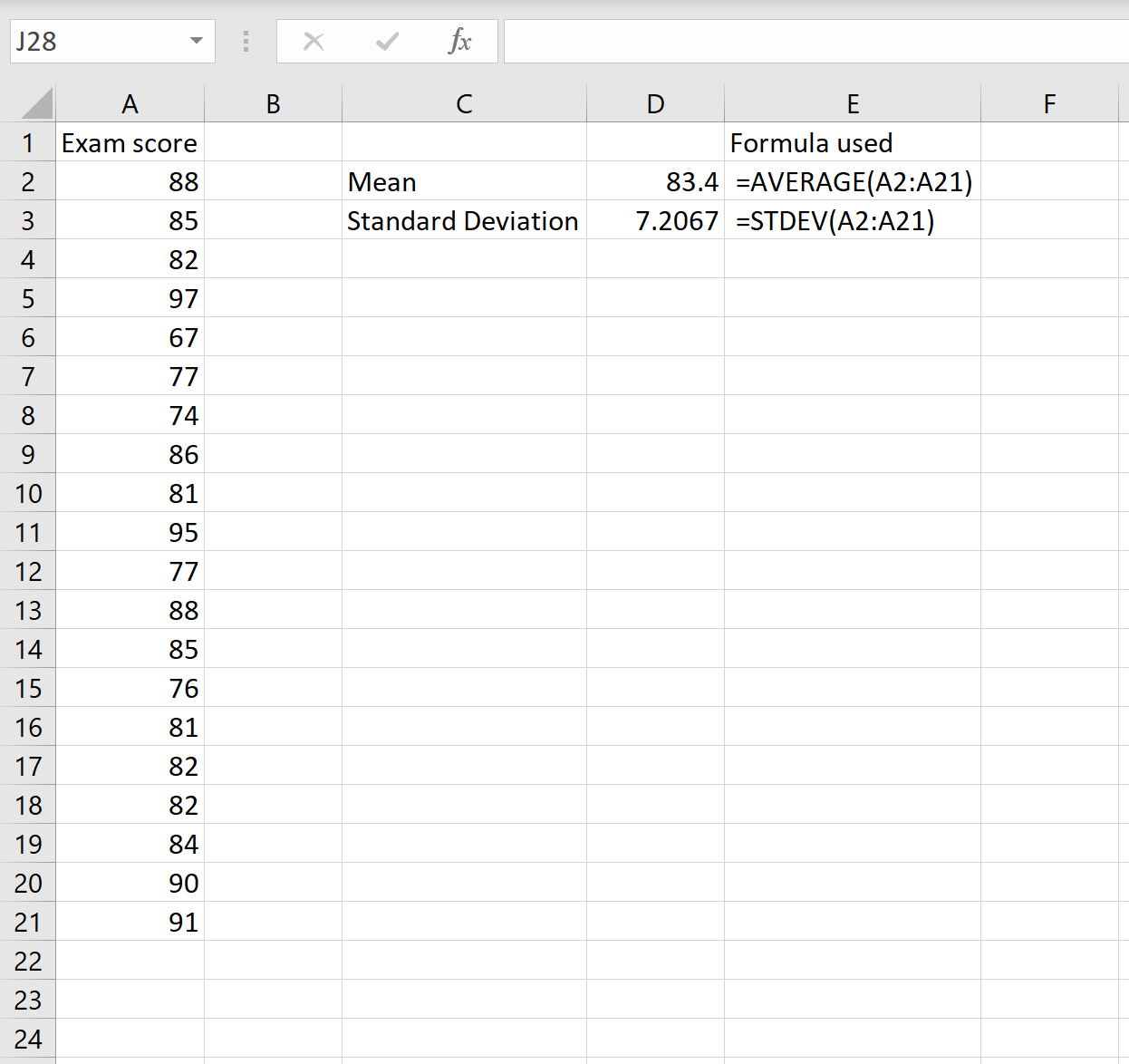 Coefficient of variation calculation for a dataset in Excel