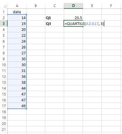 Finding the third quartile of a dataset in Excel