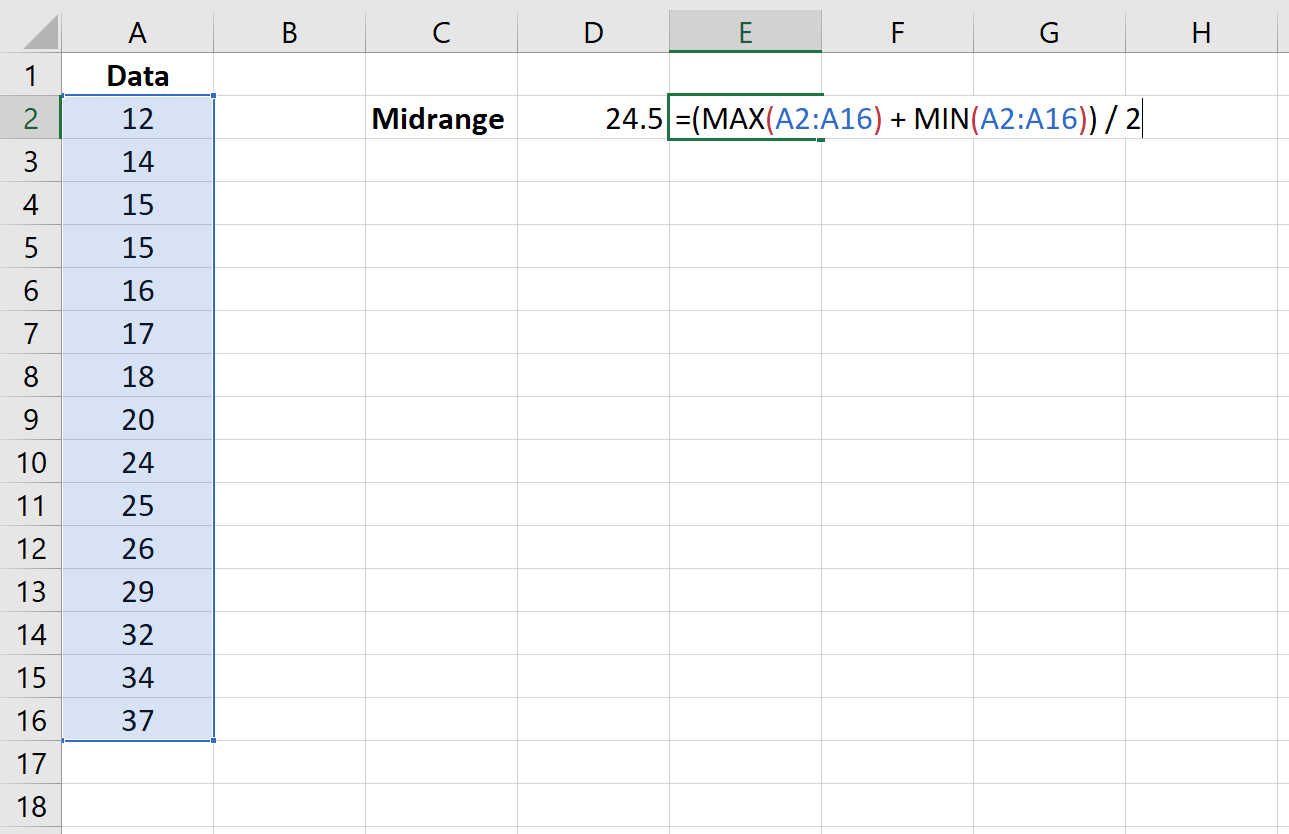 Midrange calculation in Excel