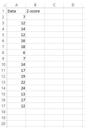 Z score dataset in Excel