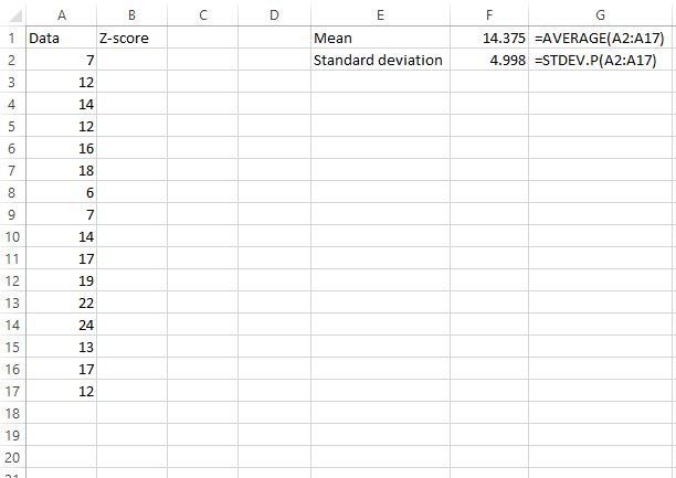 Z score calculation in Excel