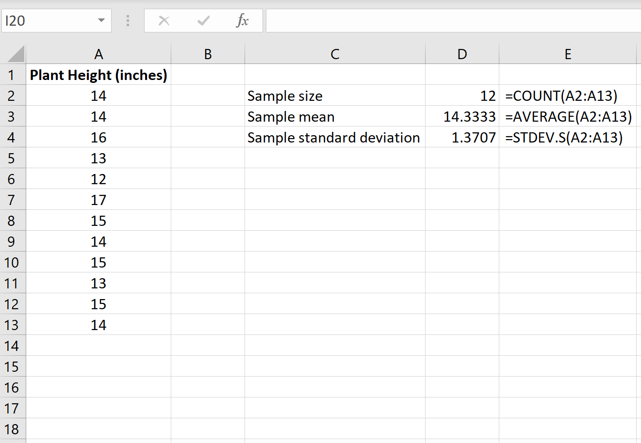 How to set up a one sample t test in Excel