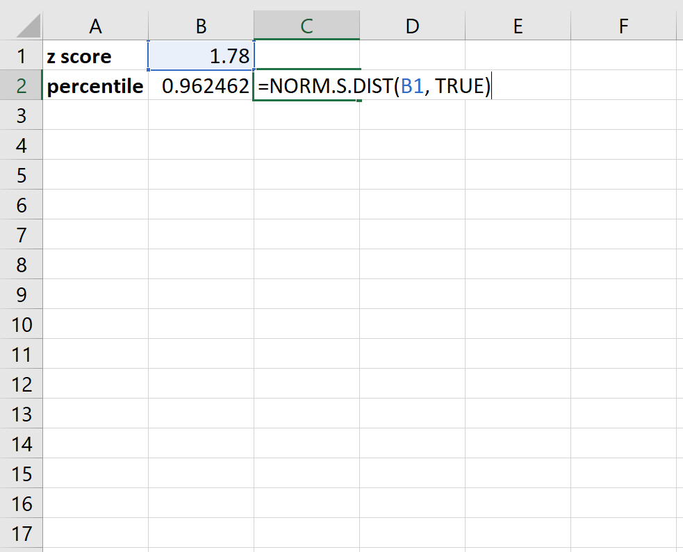 Percentile to z-score calculation in Excel