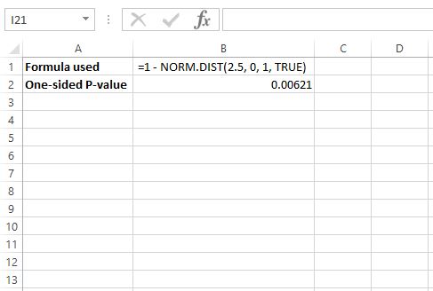 P value from z score in Excel