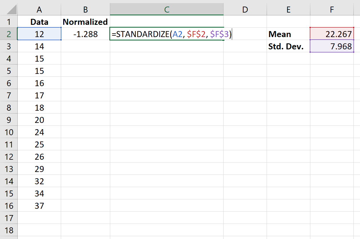 Normalize data in Excel