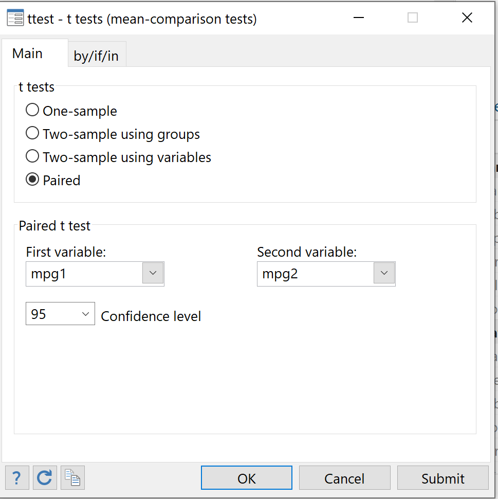 Paired t-test in Stata