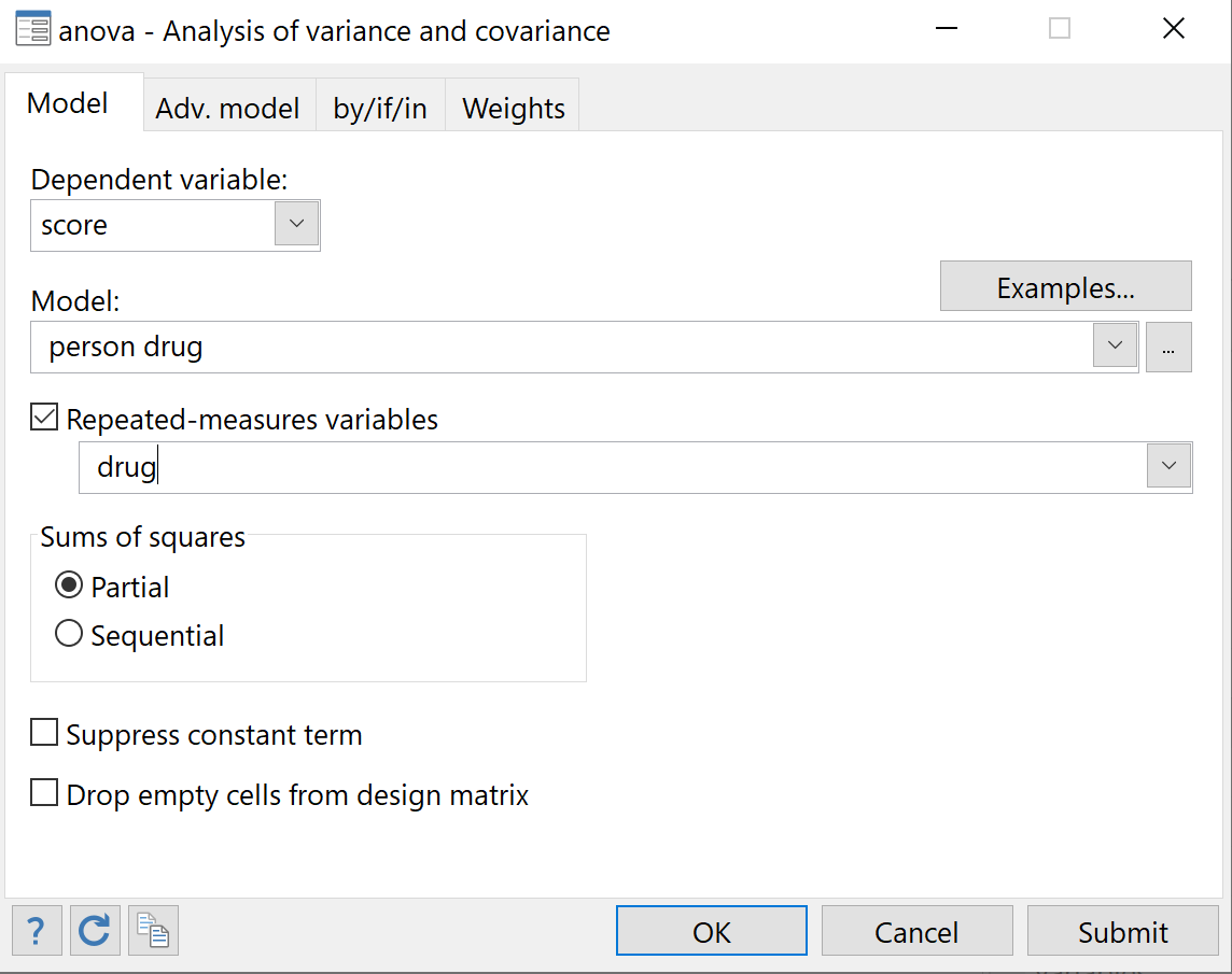One way repeated measures ANOVA in Stata