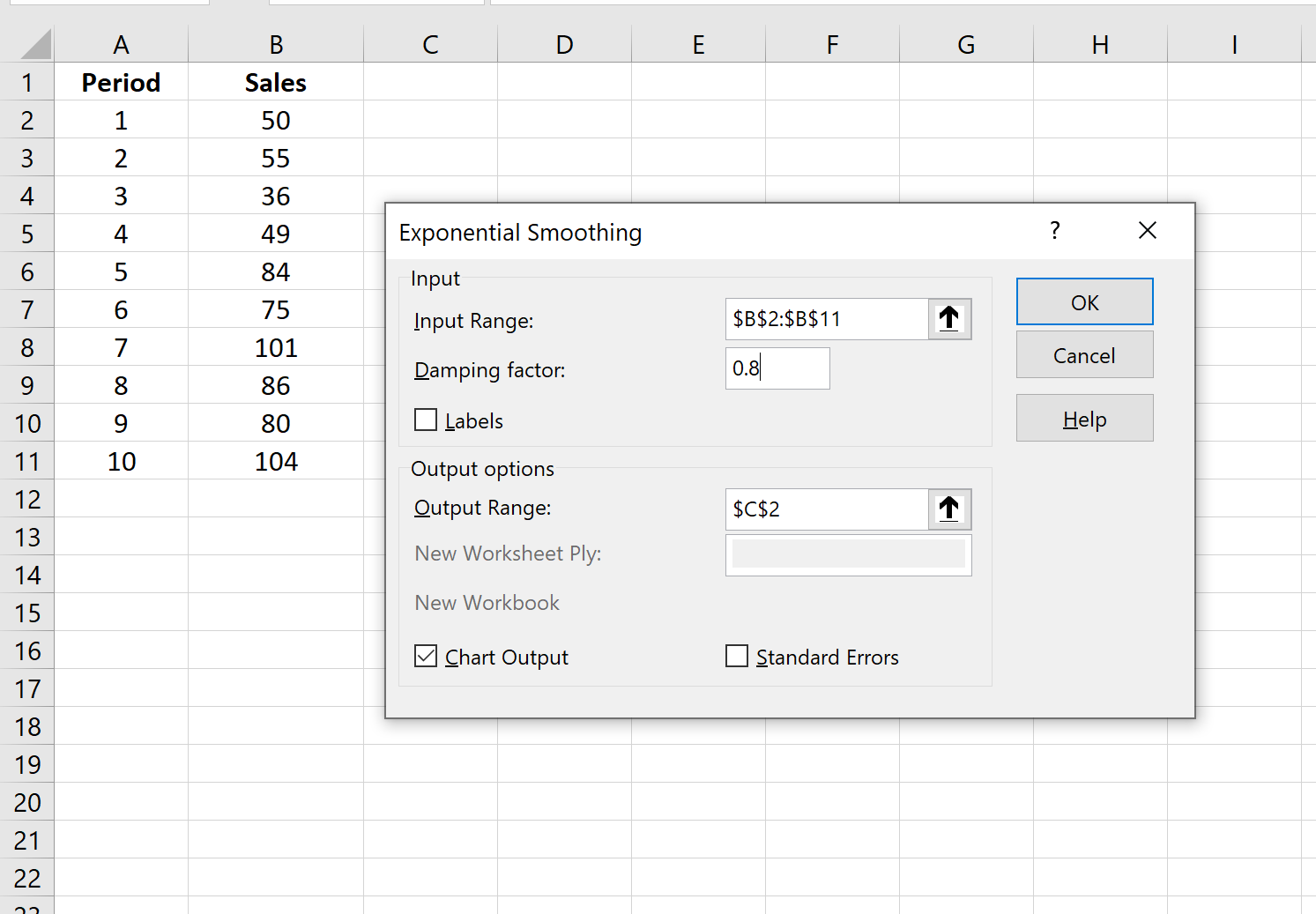 Exponential smoothing example