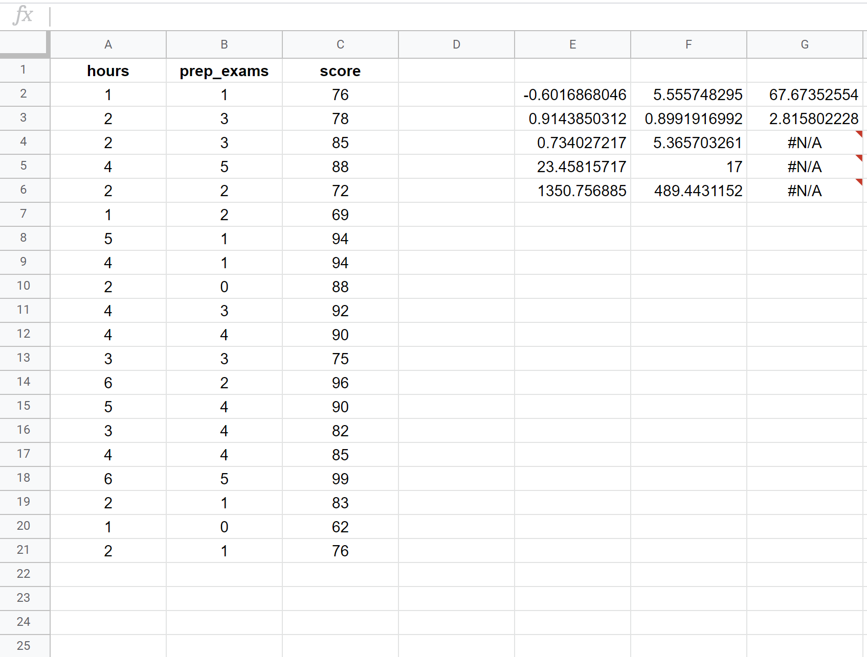 Multiple linear regression in Google Sheets