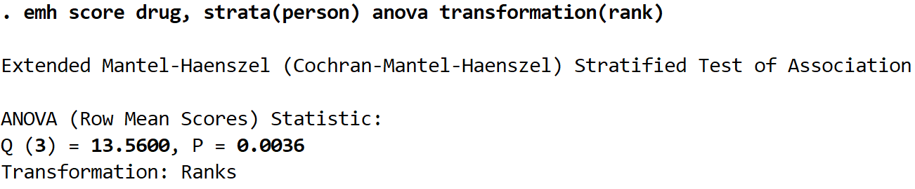 Friedman test output in Stata