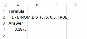 Cumulative binomial distribution in Excel