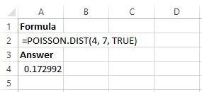 Poisson example in Excel
